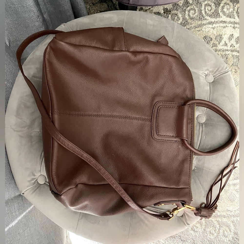 HOBO brand Sheila genuine full-grain leather tote in mahogany.